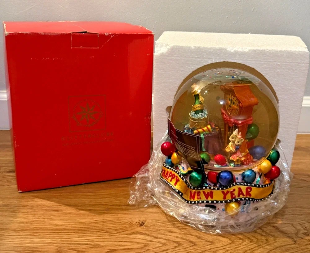 🎆 Christopher Radko 2001 Glitterglobe Snow Globe Auld Lang Syne Musical VTG NIB